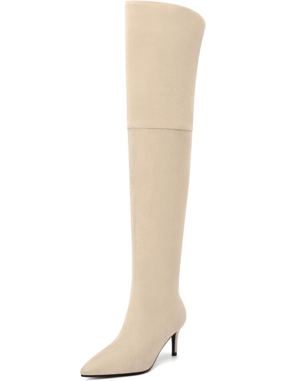Women's Beige Thigh High Boots Over the Knee Pointed Toe Pull On Wide Calf Boots